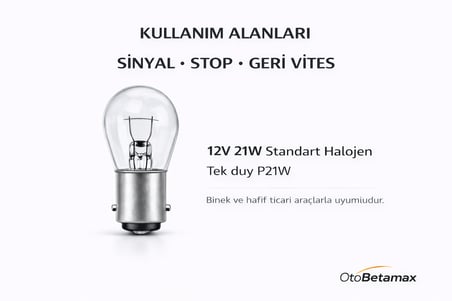 Inwells P21W 12V 21W Standart Oto Ampulü - Stop, Sinyal, Geri Vites Lambası - 10 Adet