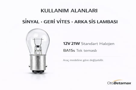 Inwells P21W 12V 21W Standart Oto Ampulü - Stop, Sinyal, Geri Vites Lambası - 2 Adet