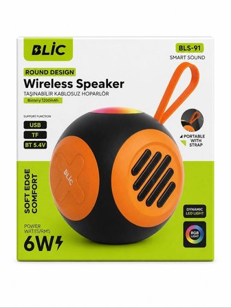 Blic BLS-91 Taşınabilir Bluetooth Hoparlör 6W RGB Işıklı Kablosuz Siyah