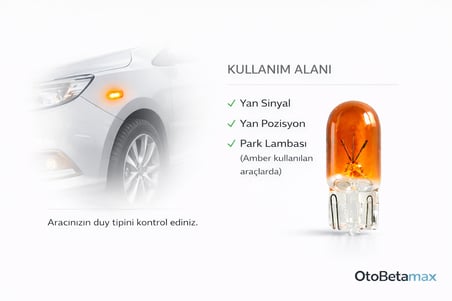 Inwells WY5W T10 12V 5W Dipsiz Turuncu (Amber) Ampul - Sinyal, Park, Gösterge - 10 Adet