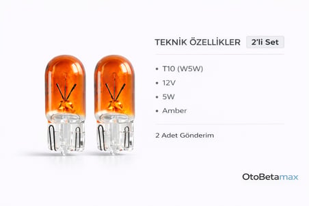 Inwells 12V 5W Standart Dipsiz Turuncu (Amber) Ampul - Sinyal, Park, Gösterge - 2 Adet