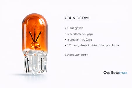 Inwells 12V 5W Standart Dipsiz Turuncu (Amber) Ampul - Sinyal, Park, Gösterge - 2 Adet