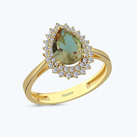 Altın Zultanit Taşlı Damla Yüzük