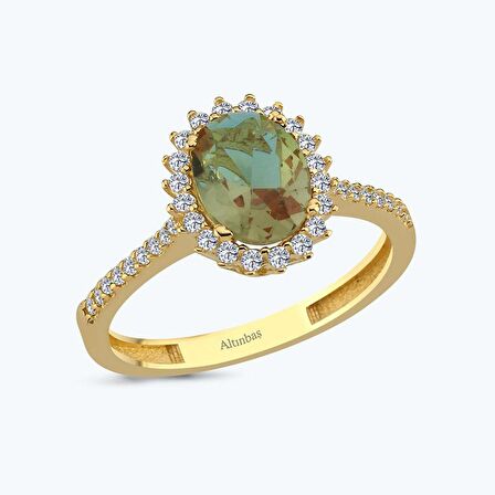 Altın Zultanit Taşlı Oval Yüzük