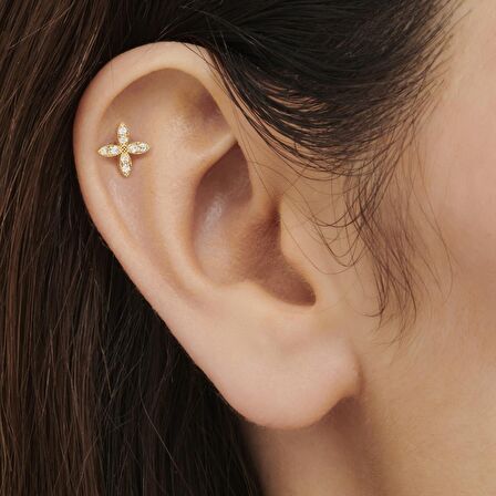 Altın Tragus Çiçek Piercing