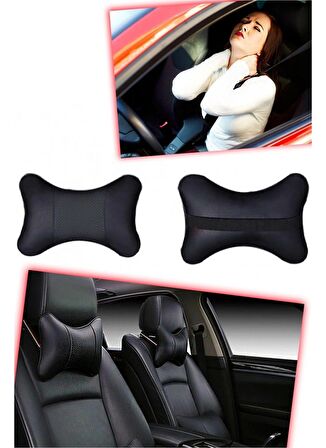 Mazda Mazda2 İçin koltuk başlığı uyumlu yastık - Siyah Deri 2 adet set