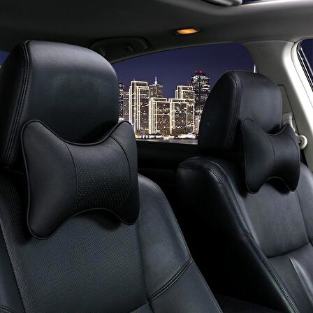 Kia Optima İçin koltuk başlığı uyumlu yastık - Siyah Deri 2 adet set