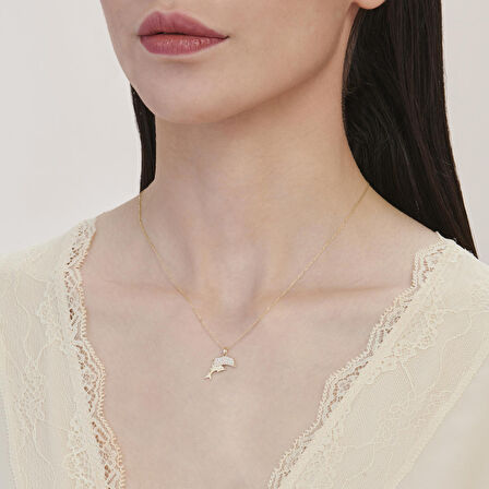 Altın Yunus Balığı Kolye