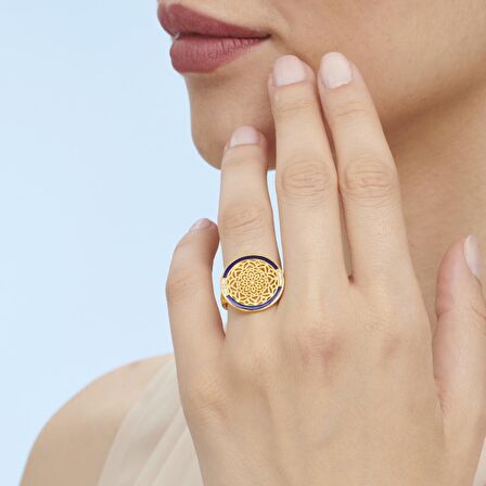 22 Ayar Altınbaş Mandala Yüzük