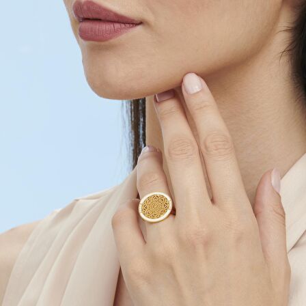 22 Ayar Altınbaş Mandala Yüzük