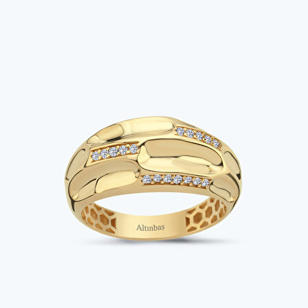 Altın Sıra Taş Bombeli Yüzük