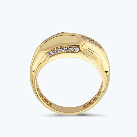 Altın Sıra Taş Bombeli Yüzük