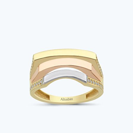 Altın Üç Renkli Sıra Taş Yüzük