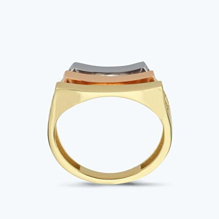 Altın Üç Renkli Sıra Taş Yüzük