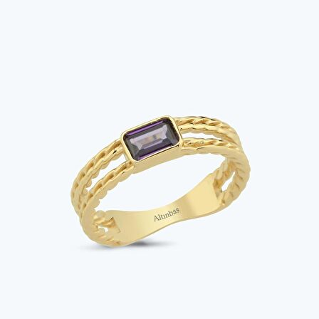 Mor Taşlı Altın Yüzük