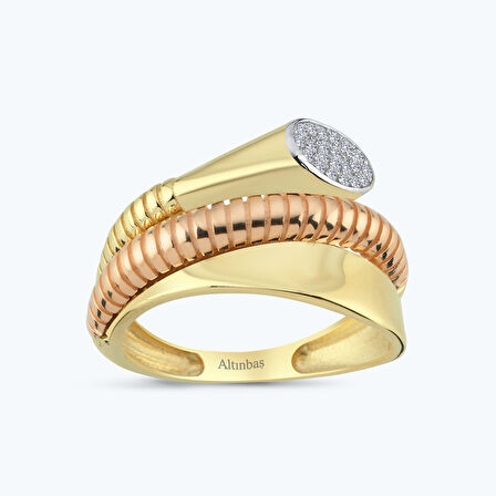 Altın İki Renk Taşlı Yüzük