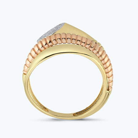 Altın İki Renk Taşlı Yüzük