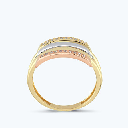 Altın Üç Renkli Sıra Taş Yüzük