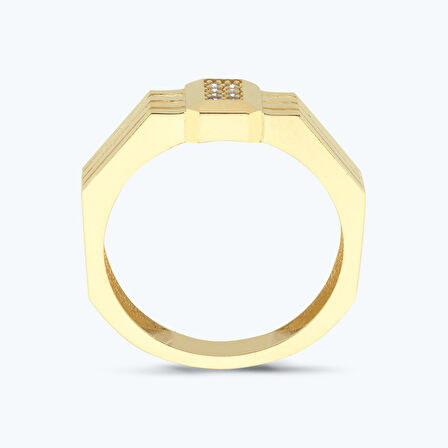 Altın Taşlı Dikdörtgen Yüzük