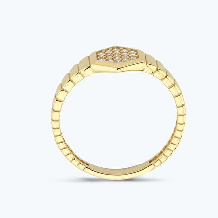 Altın Taşlı Altıgen Yüzük