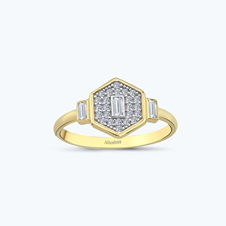 Altın Taşlı Altıgen Yüzük