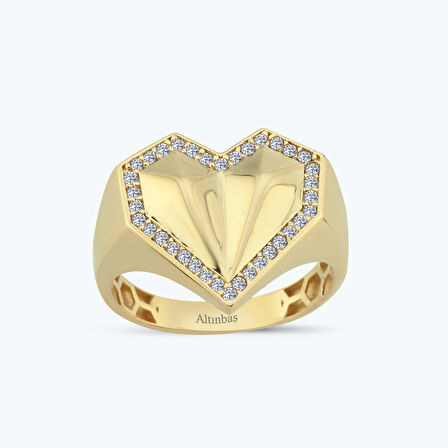 Altın Taşlı Kalp Yüzük