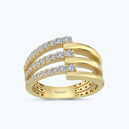 Altın Üç Sıra Taşlı Yüzük