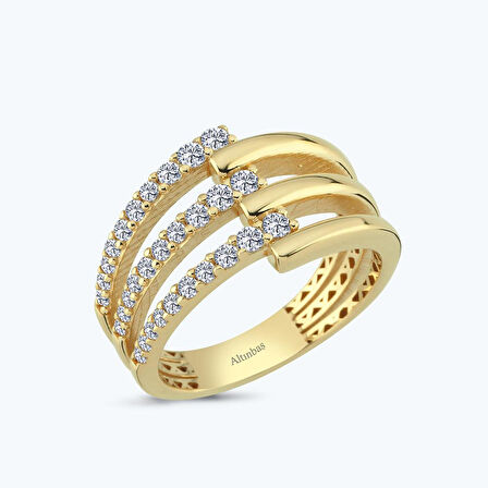 Altın Üç Sıra Taşlı Yüzük