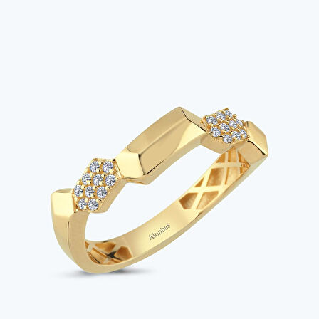 Altın Taşlı Zikzak Yüzük