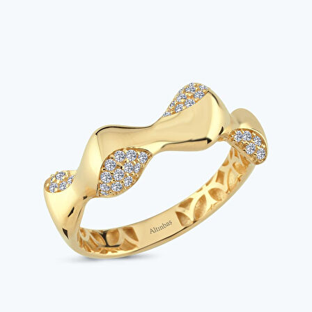 Altın Taşlı Dalga Yüzük