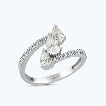 Altın Sıra Taşlı Damla Yüzük