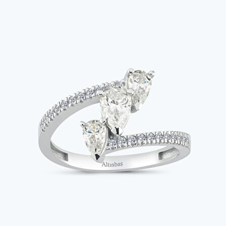 Altın Sıra Taşlı Damla Yüzük