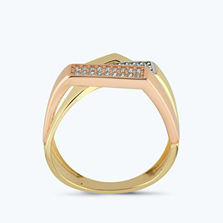 Altın İki Renk Taşlı Yüzük