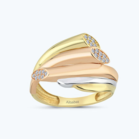 Altın Üç Renkli Taşlı Yüzük