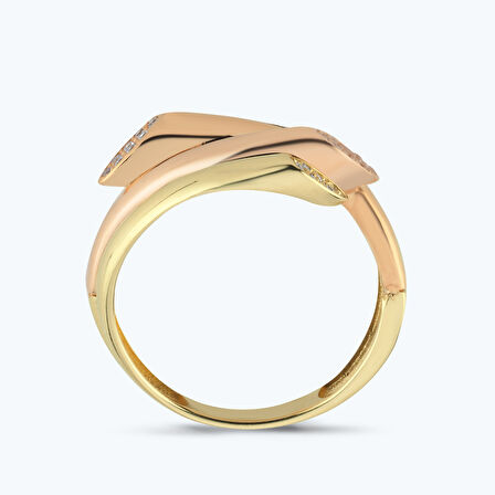 Altın Üç Renkli Taşlı Yüzük