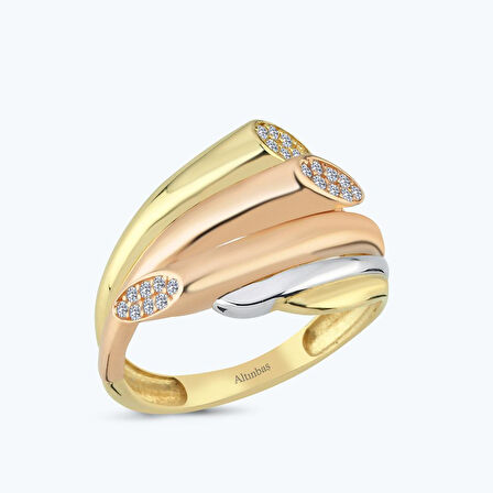 Altın Üç Renkli Taşlı Yüzük