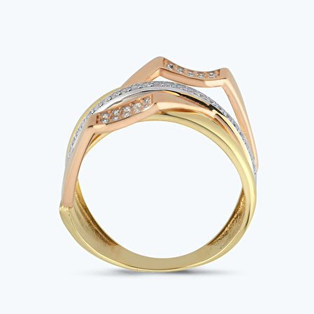 Altın İki Renk Taşlı Yüzük