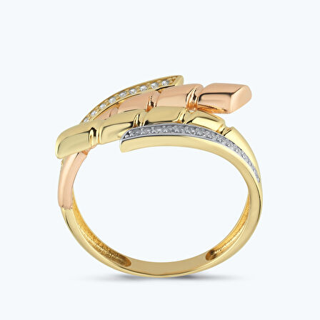 Altın İki Renk Taşlı Yüzük