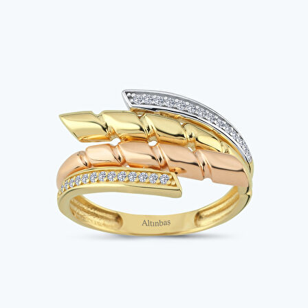 Altın İki Renk Taşlı Yüzük