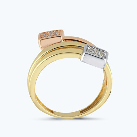 Altın İki Renk Taşlı Yüzük