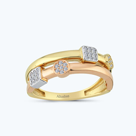 Altın İki Renk Taşlı Yüzük