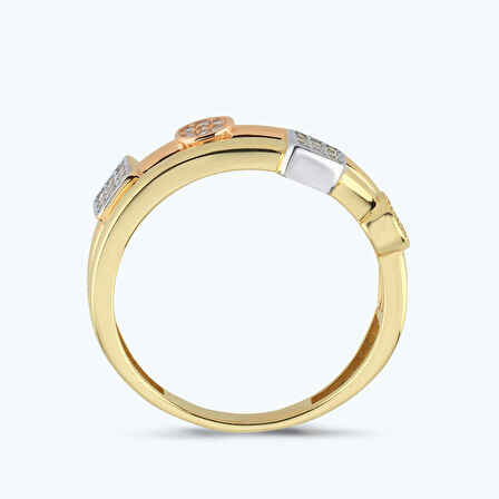 Altın İki Renk Taşlı Yüzük