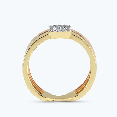 Altın İki Renk Taşlı Yüzük