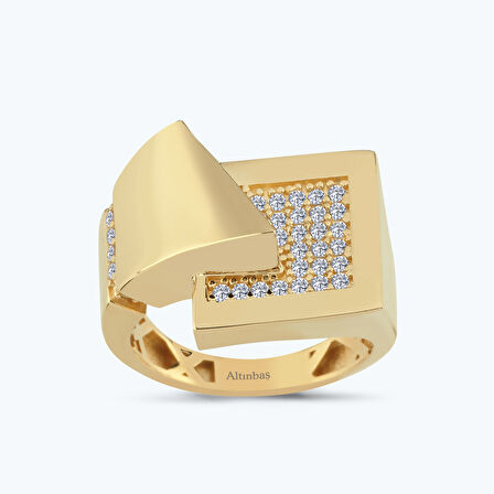 Altın Taşlı Kare Yüzük