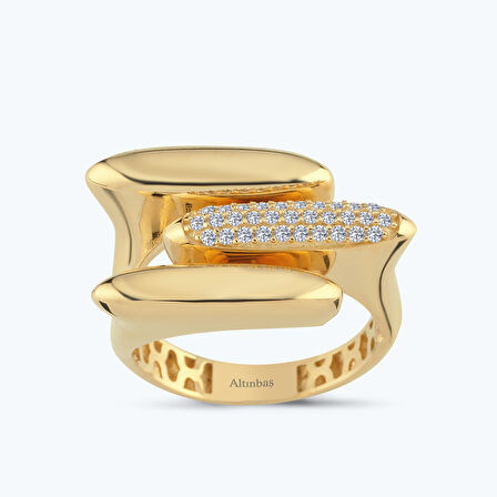 Altın Sıra Taş Bombeli Yüzük