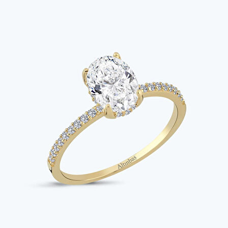 Altın Kolları Taşlı Oval Yüzük