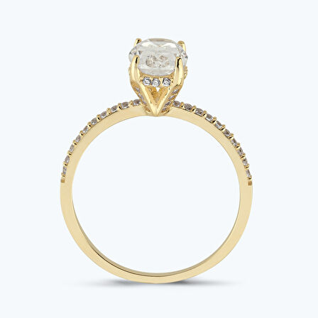 Altın Kolları Taşlı Oval Yüzük