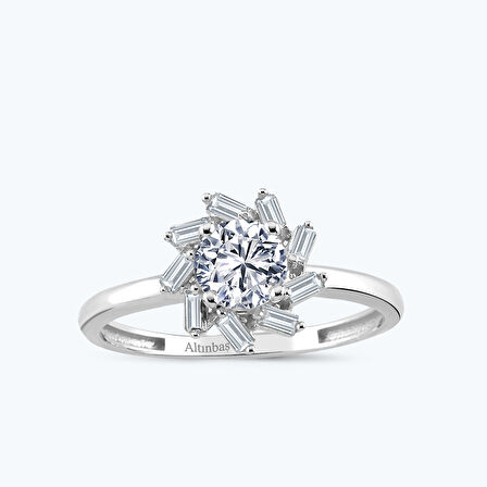 Altın Baget Taş Çiçek Yüzük