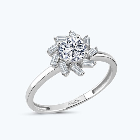 Altın Baget Taş Çiçek Yüzük