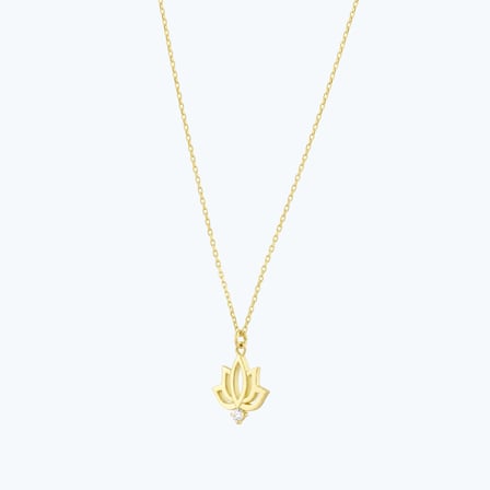 Altın Lotus Çiçeği Tektaş Kolye